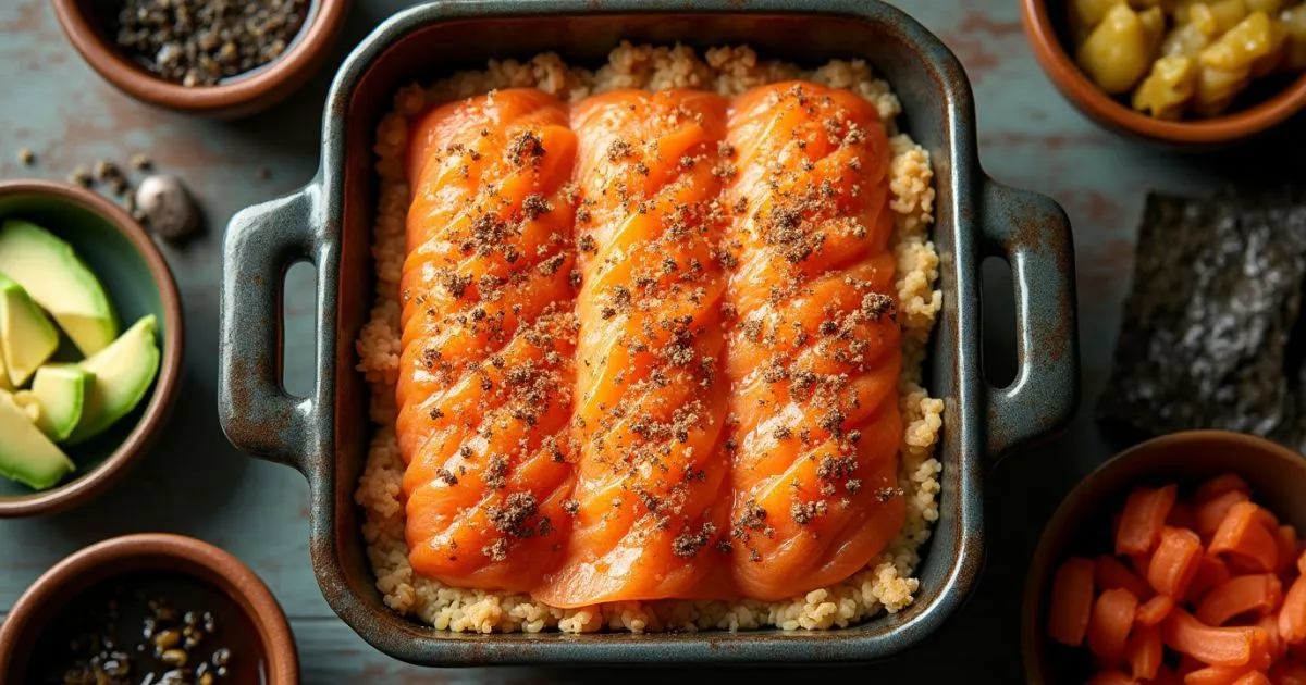 salmon sushi bake